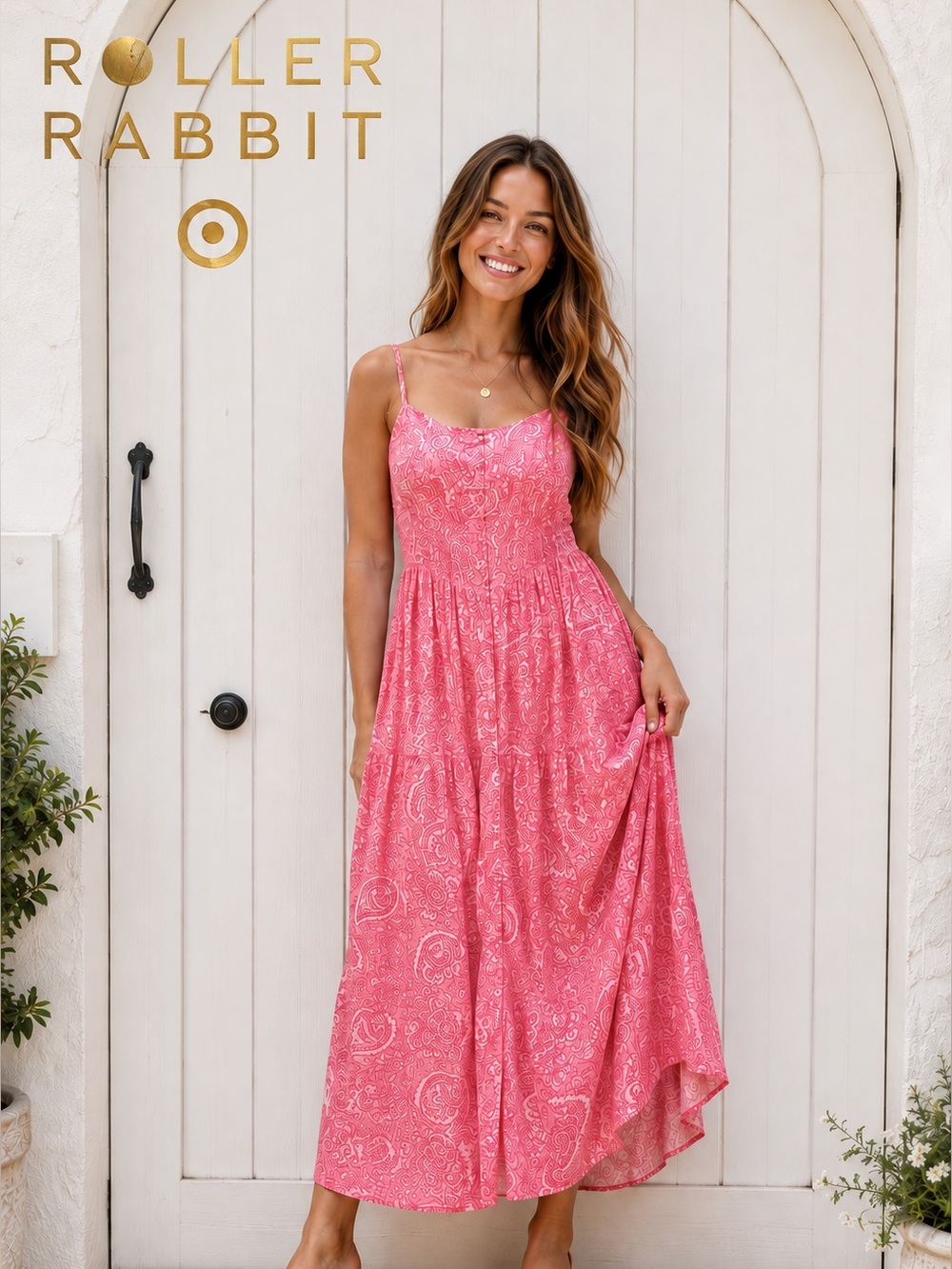 Roller Rabbit x Target Pink Paisley Tiered Midi Dress | Size L